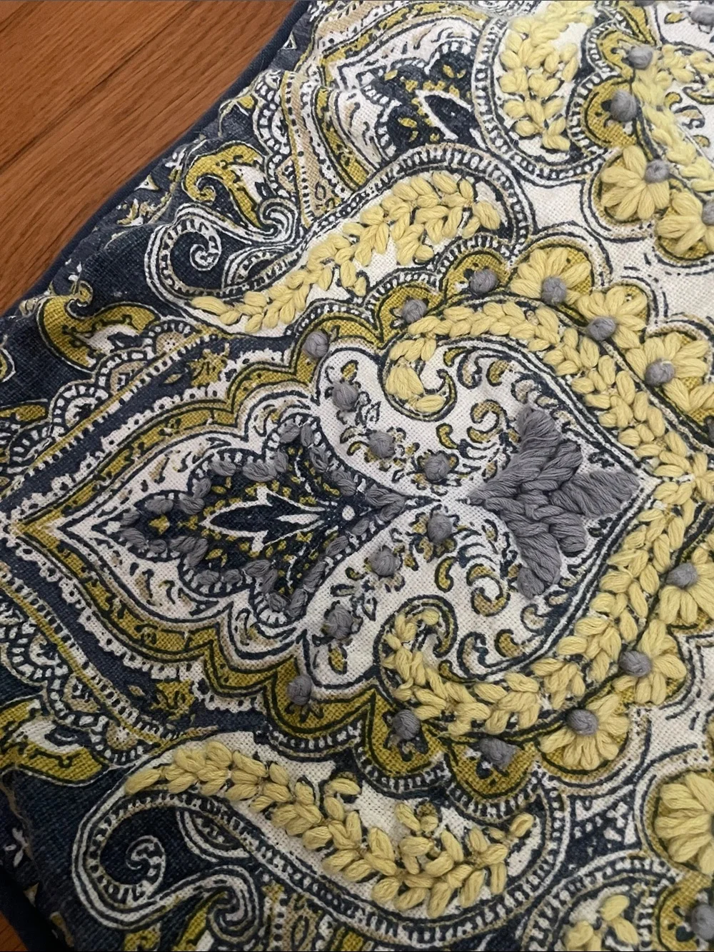 Ornate Yellow and Blue Paisley pillow cover 18” x 18”